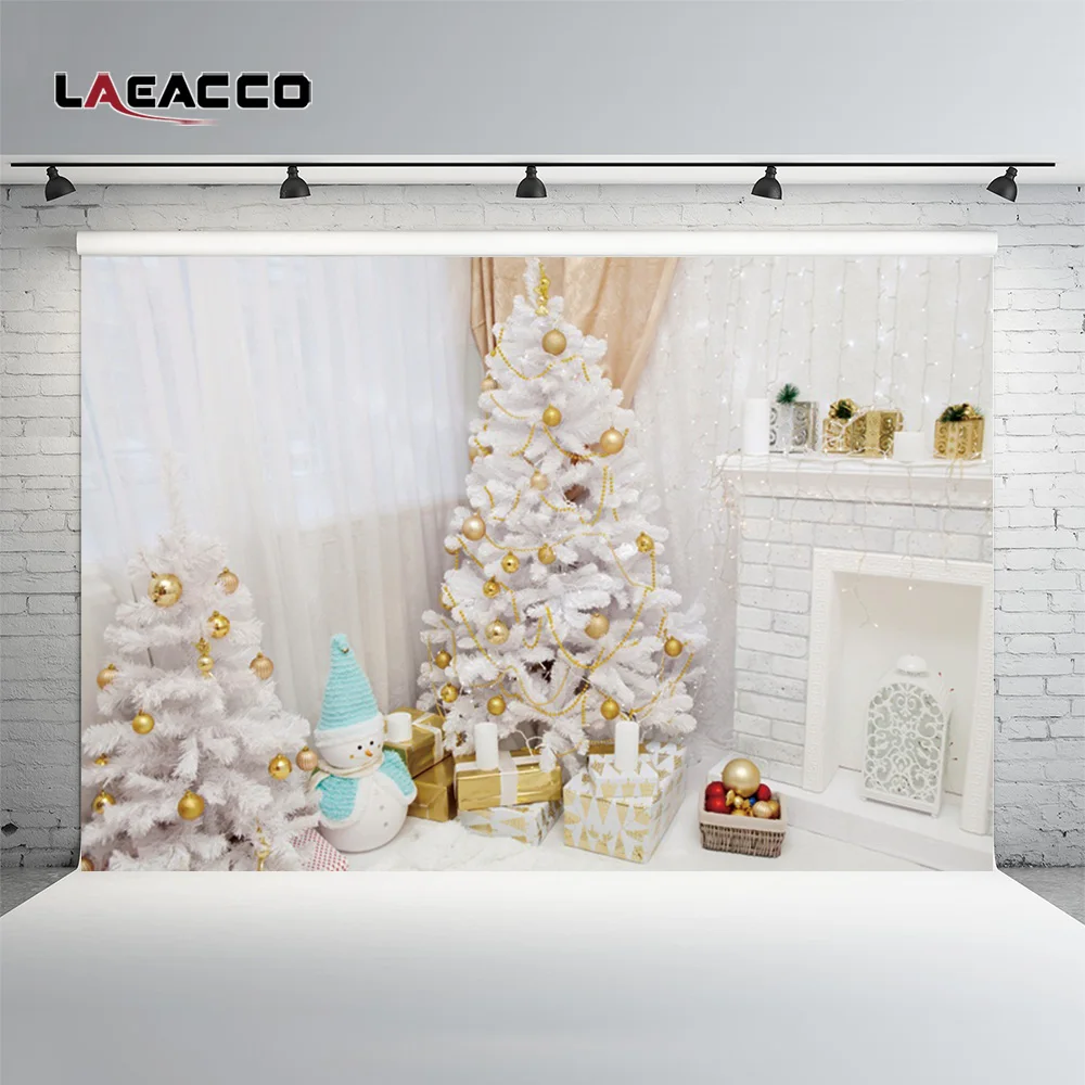 Laeacco Christmas Tree Fireplace Curtain Light Decor Wall Photography Backgrounds Vinyl Custom Camera Backdrops For Photo Studio |
