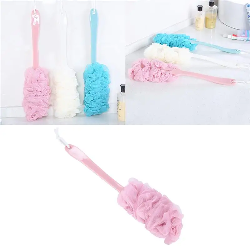 1 шт. отшелушивающая длинная ручка цветной шар для душа скрубберная губка ванны с