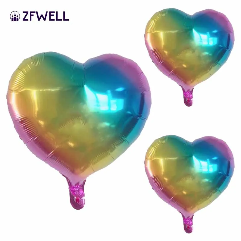 ZFWELL 5pz 18 дюймов радуга цвет в форме сердца алюминиевая пленка воздушный шар День