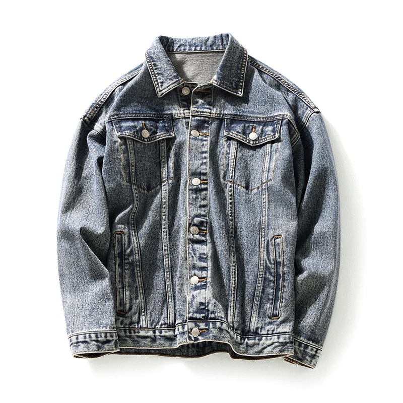 Tsingyi Embroidery Deer Retro Vintage Washed Denim Jacket Men Turn-down Collar Long Sleeve Jeans Jacket Men Bomber Mens Coats