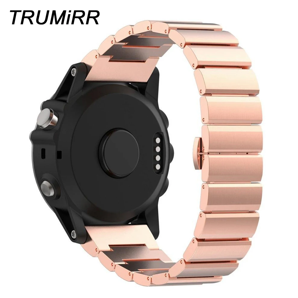 

Ремешок из нержавеющей стали для наручных часов Garmin Fenix 3 HR 5X, браслет с застежкой-бабочкой, черный, розовый, золотой, серебристый, 26 мм