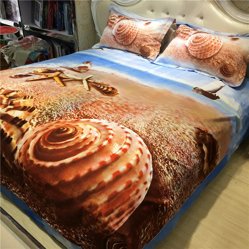 3D HD Sea Shell Beach постельное бельё 100% хлопок синий морской Стёганое одеяло крышка