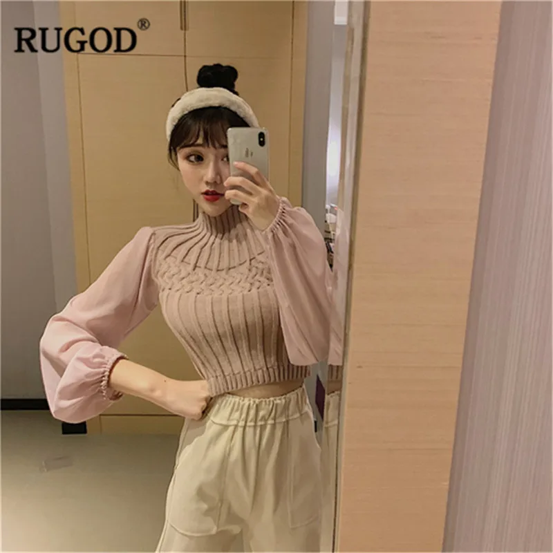 RUGOD/Винтажные модные однотонные женские короткие свитера с высоким воротником