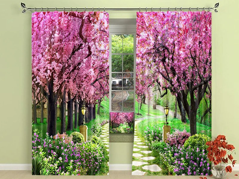Цифровая печать Сакура шторы лес сад дорога пейзаж 3d цифровая стерео среза