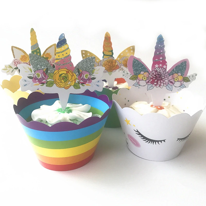 24 шт Единорог партии кекс обертки для пирожных Toppers Baby Shower дети с днем рождения