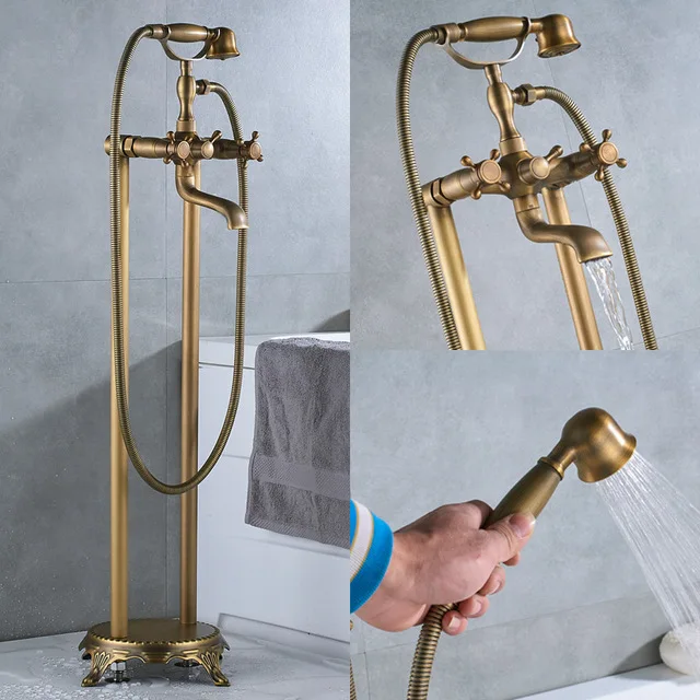 Antique Brass C Напольный душевой кран для ванной комнаты с керамической ручкой, смеситель для ванной с двумя ручками - Цвет: Antique Brass C