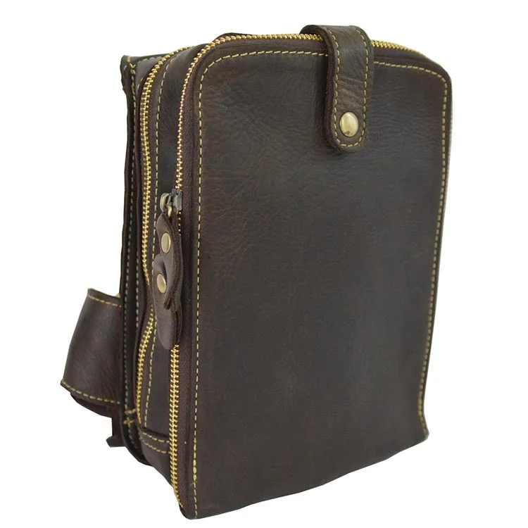 Brown for iPad mini Мужская кожаная нагрудная сумка crazy horse, iPad, кожаная сумка на плечо, функциональная сумка-мессенджер, коровья кожа, сумка через плечо, iPad mini чехол - Цвет: Brown for iPad mini