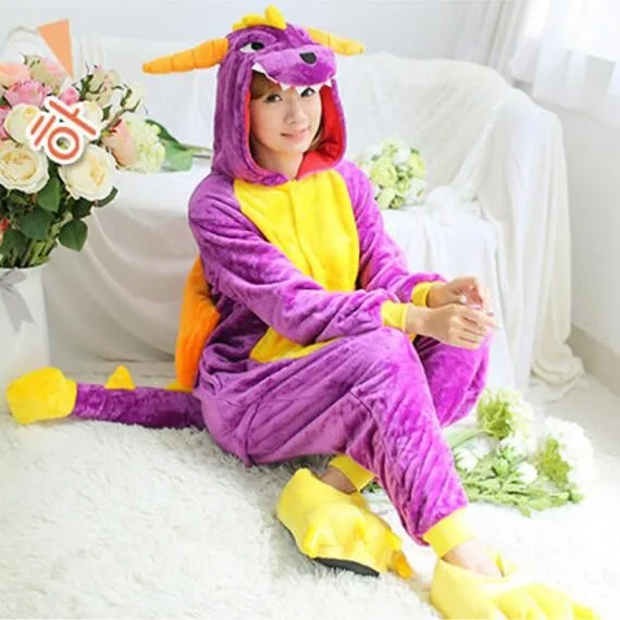 Мода взрослых пижамы Японии аниме Фиолетовый Spyro Дракон милые фланель животных