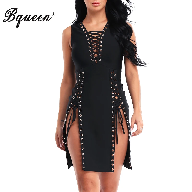 Женское Клубное платье с разрезом Bqueen однотонное модное глубоким V образным