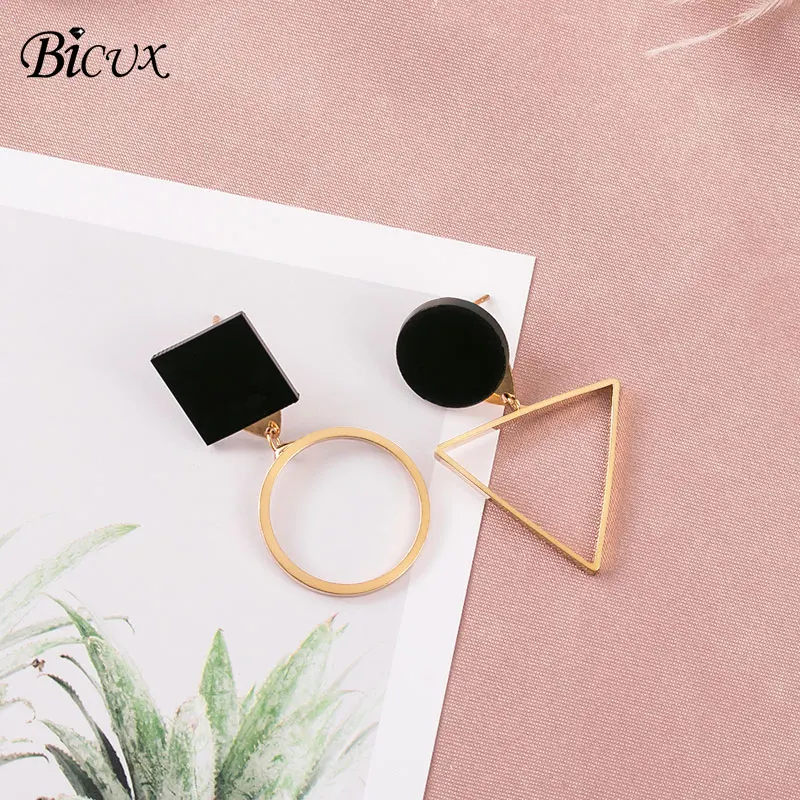 Gold BICUX, винтажные акриловые серьги-капли для женщин,, модные ювелирные изделия, корейские Металлические геометрические золотые Висячие висячие серьги - Окраска металла: Gold