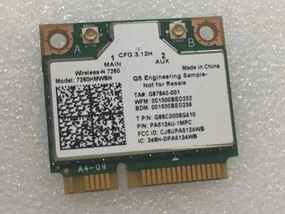 ,     Intel Wireless-N 7260 7260HMW BN Hlaf Mini Pci-E WLAN Wi-Fi  Bluetooth 4, 0  802, 11 B/g/n