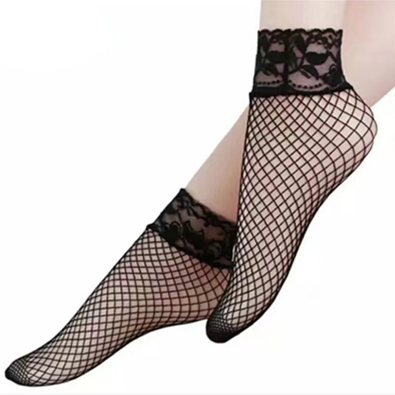 

2021 Women Lace Sexy Socks Fishnet Short Socks Female Hollow Thin Black Cool Socks Meias