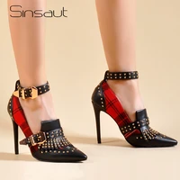 sinsaut mary jane shoes in womens pumps high heels bulgari classic tartan shoes with rivets ankle strap buckle women shoes