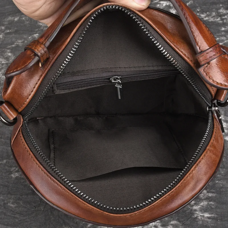 Head Layer Cowhide Women Crossbody Bag Creative Leather Small Single Shoulder Vintage Brown Round Messenger Bolso Mujer | Багаж и сумки