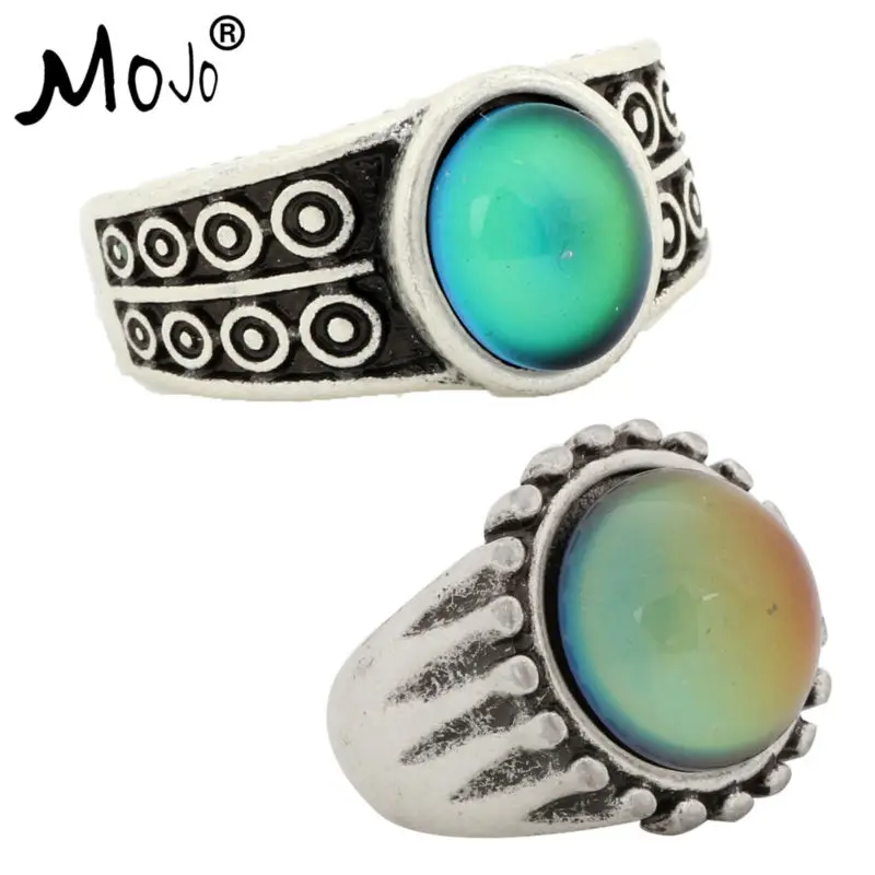 

2PCS Antique Silver Plated Color Changing Mood Rings Changing Color Temperature Emotion Feeling Rings Set For Women/Men 007-043