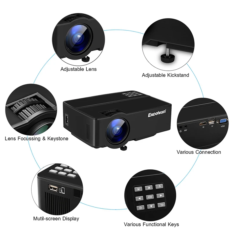 Excelvan E08 E09 проектор для домашнего кинотеатра 1080 P(опционально ОС Android Bluetooth WI-FI, Поддержка AC3) светодио дный 1800 люмен ЖК-дисплей Proyector