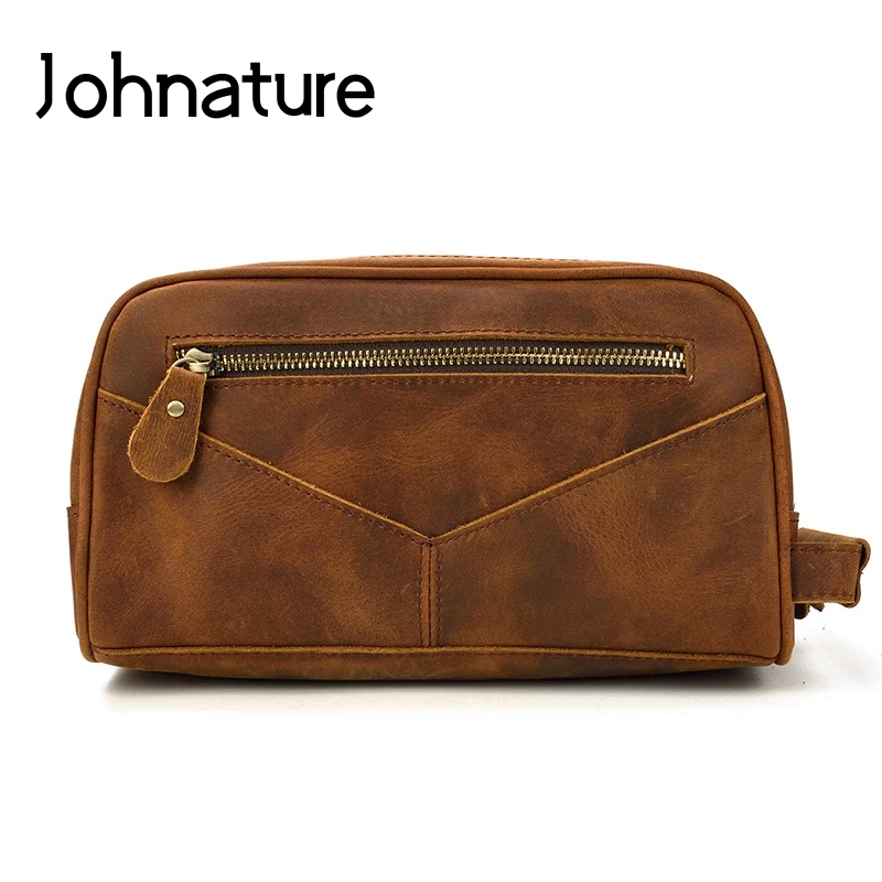 Мужской повседневный клатч из натуральной кожи Johnature однотонный винтажный Crazy Horse