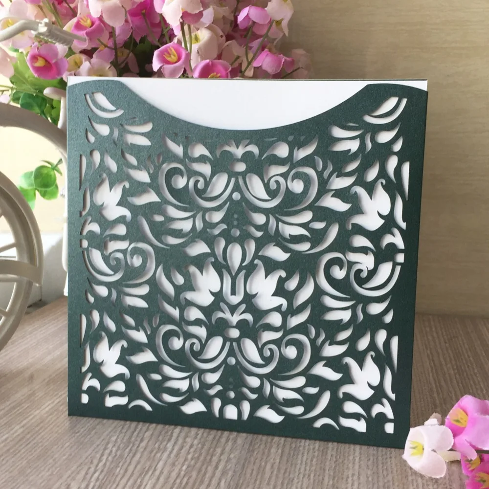 

50pcs/lot Single-page Laser Cut Pearl Paper Lovely Wedding Marriage Invitation Mother's Day Invitation Pearl Thanks Invitation