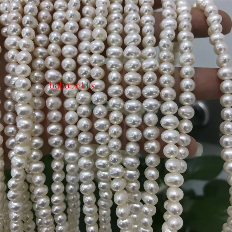 

NEW wholesale wholesale 5PCS New Fashion Simple Natural 6-7MM A White potato shape pearl loose beads DIY 15.5"