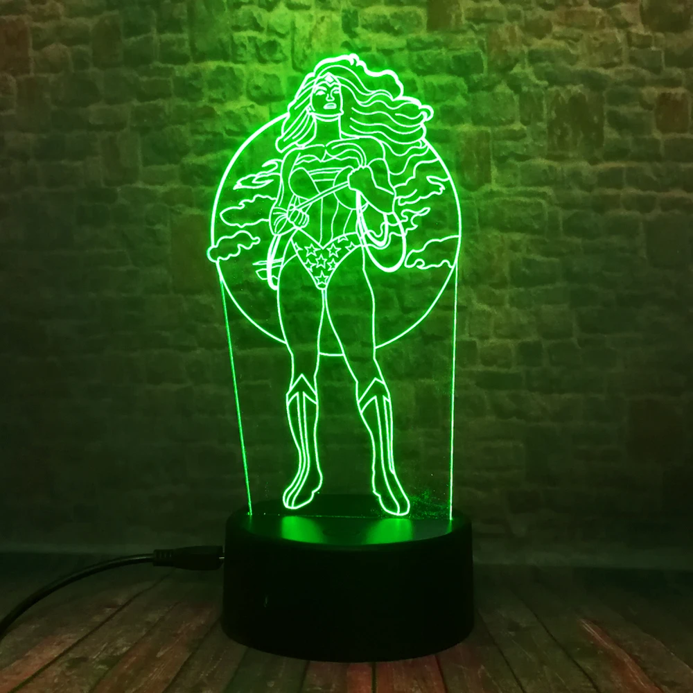 Amroe 2019 Новый DC Legends Wonder Woman 3D лампа 7 цветов светодиодные ночники для детей