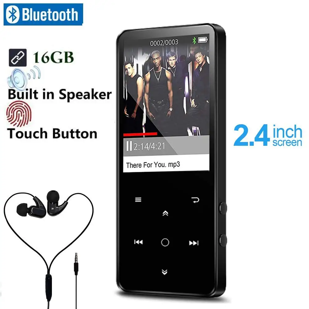 Bluetooth 5,0 MP3 музыкальный плеер встроенный динамик 16G сенсорная клавиша 2,4 дюймов TFT цветной экран FM/Диктофон без потерь звуковой плеер - Цвет: Черный