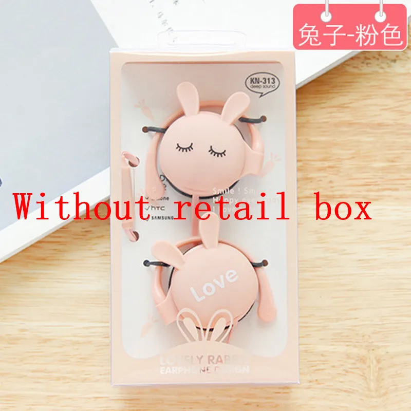 pink No box Милые наушники в форме кроликов, стерео, ушные крючки, спортивные проводные наушники, гарнитура с микрофоном, вкладыши для Xiaomi, MP3, подарок для дочери - Цвет: pink No box