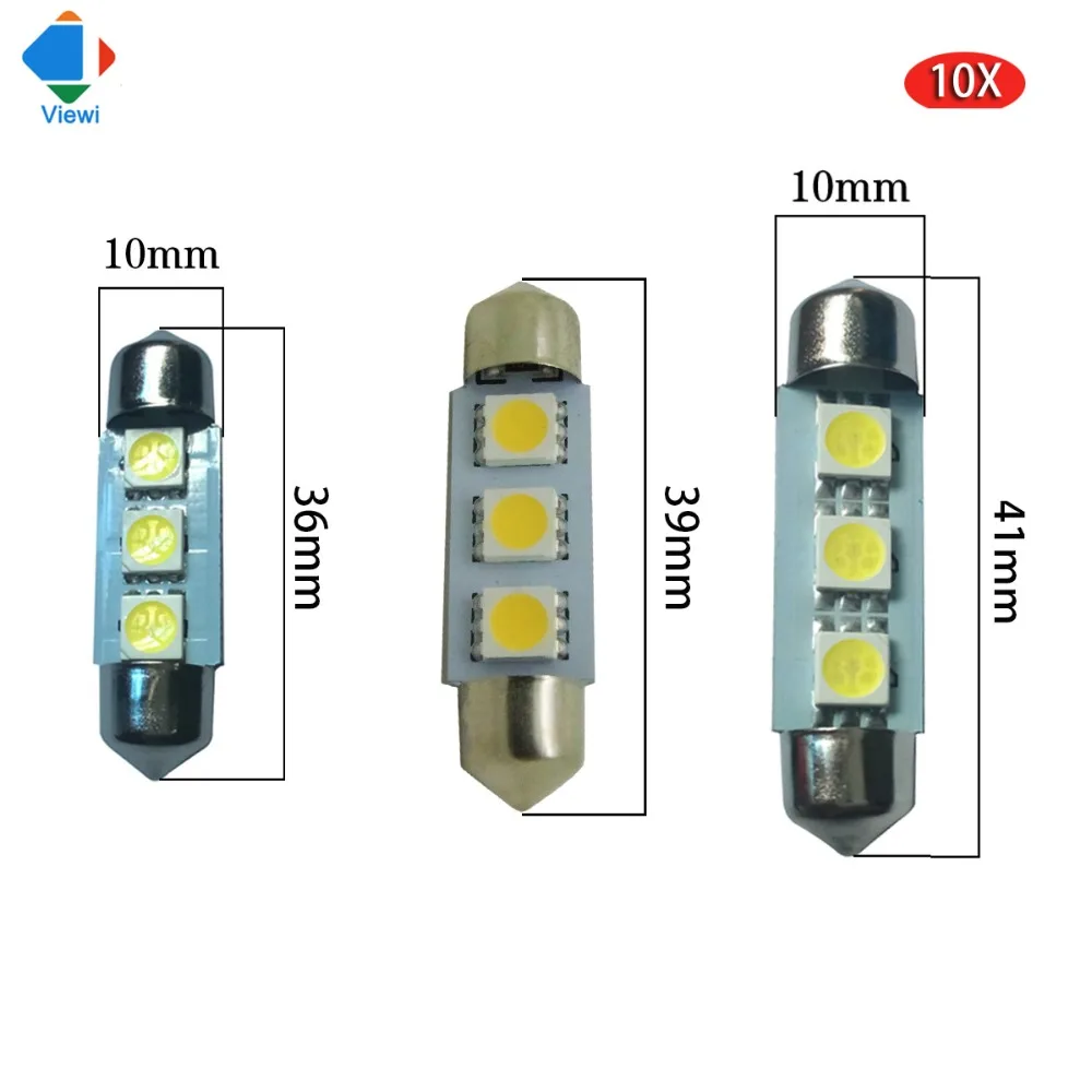 Viewi 10 шт. автомобильный фестонный Lights canbus Dc 12 В Стайлинг 1 Вт smd5050 3 светодиода 36 мм 39