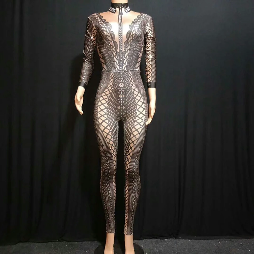 3D Протяни комбинезон Для женщин Стразы Одна деталь боди сексуальный наряд этап Костюмы певица танцор Производительность Костюм