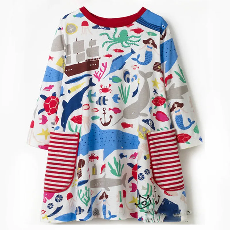 Long sleeves unicorn girls dresses with pockets spring autumn baby girl clothes casual Children tunic | Детская одежда и обувь