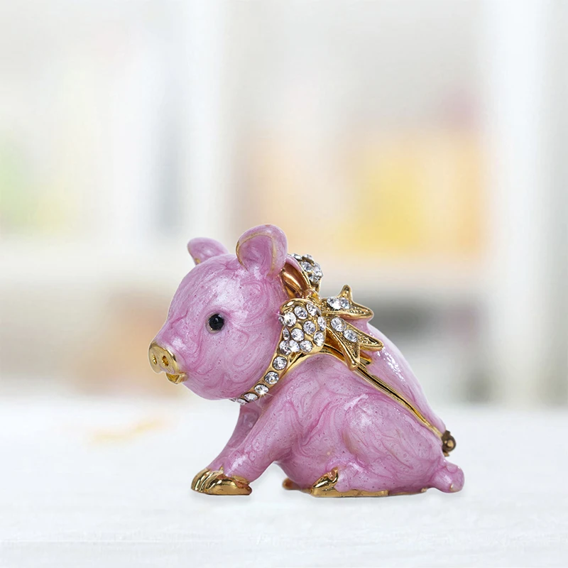 H& D ручная роспись Bejeweled розовый поросенок коробки навесные ювелирные изделия безделушки коробка кольцо держатель коллекционные подарки дома Свадебные украшения