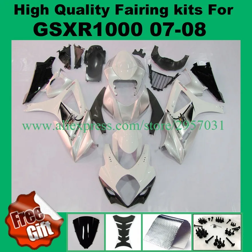 

9Gifts, Injection fairings for SUZUKI GSXR1000 07 08 GSX-R1000 2007 2008 GSXR 1000 K7 K8 Fairings silver white black