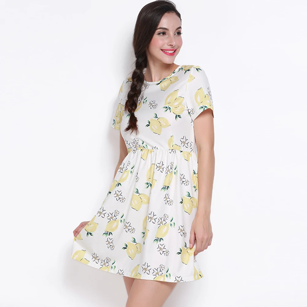 Мой mayaasos 2017 Для женщин с лимонным принтом Повседневные платья короткий рукав o