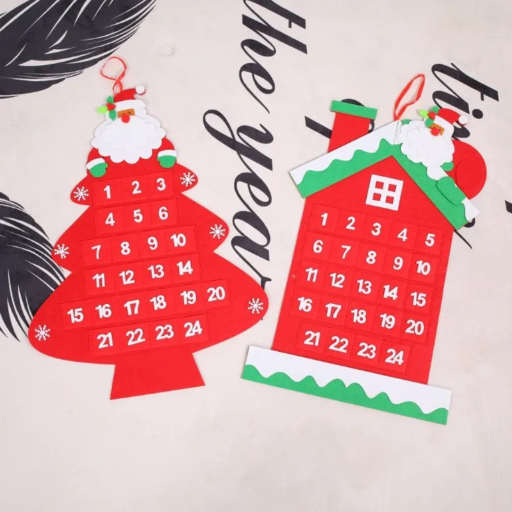 

24 Days Hanging Christmas Advent Calendar Non-woven Fabric Christmas Tree Santa Claus Countdown Calendar Christmas Decoration