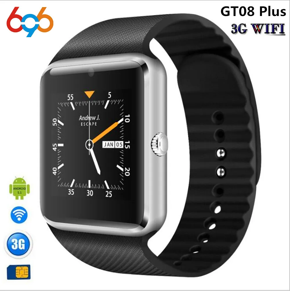696 3g Wifi Android Смарт-часы QT08 GT08 Plus с камерой WhatsApp Facebook поддержка sim-карты скачать