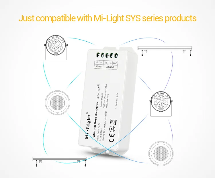 Milight SYS T2 DC24V 2 4G RF 1 канальный усилитель мощности сигнала работает с T1 канальным хост контроллером для