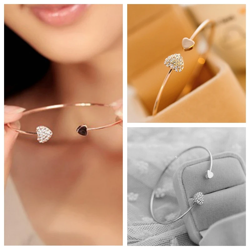 2019 Hot Sales Women Girl Full Bracelet Simple Fashion Style Gold Tone Rhinestone Love Heart Bangle | Украшения и аксессуары