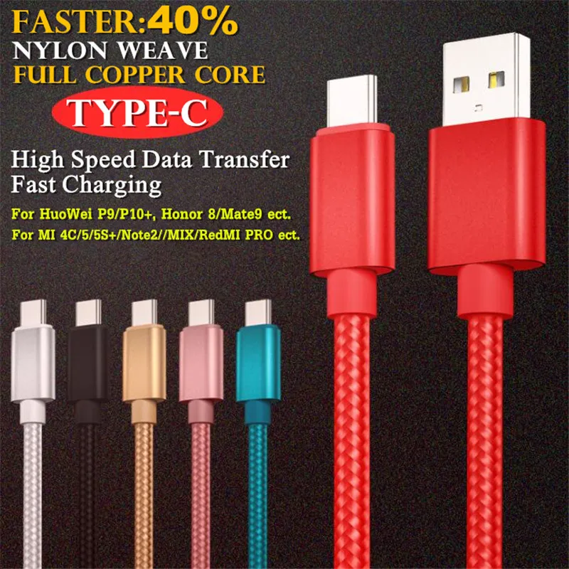 200 шт. Type C Micro USB Android V8 кабель для передачи данных нейлоновый переплетенный медный