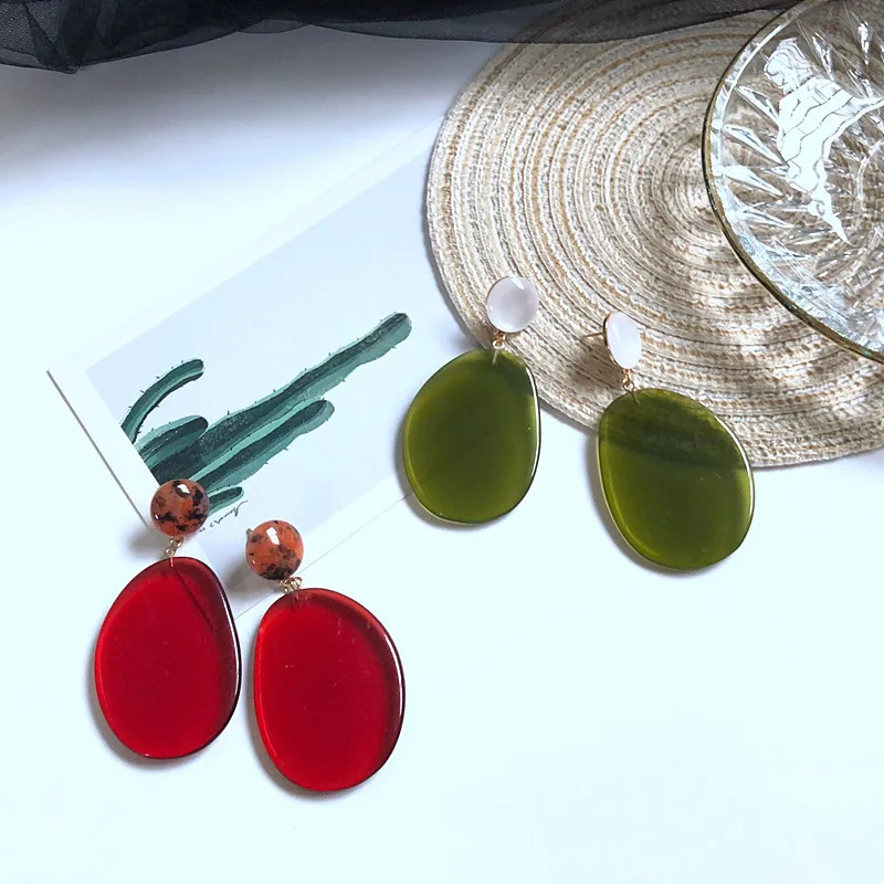 

Fashion 2020 Boho Red Green Acrylic Drop Earrings For Women Jewelry Acetate Earings Pendant Jewellery 045