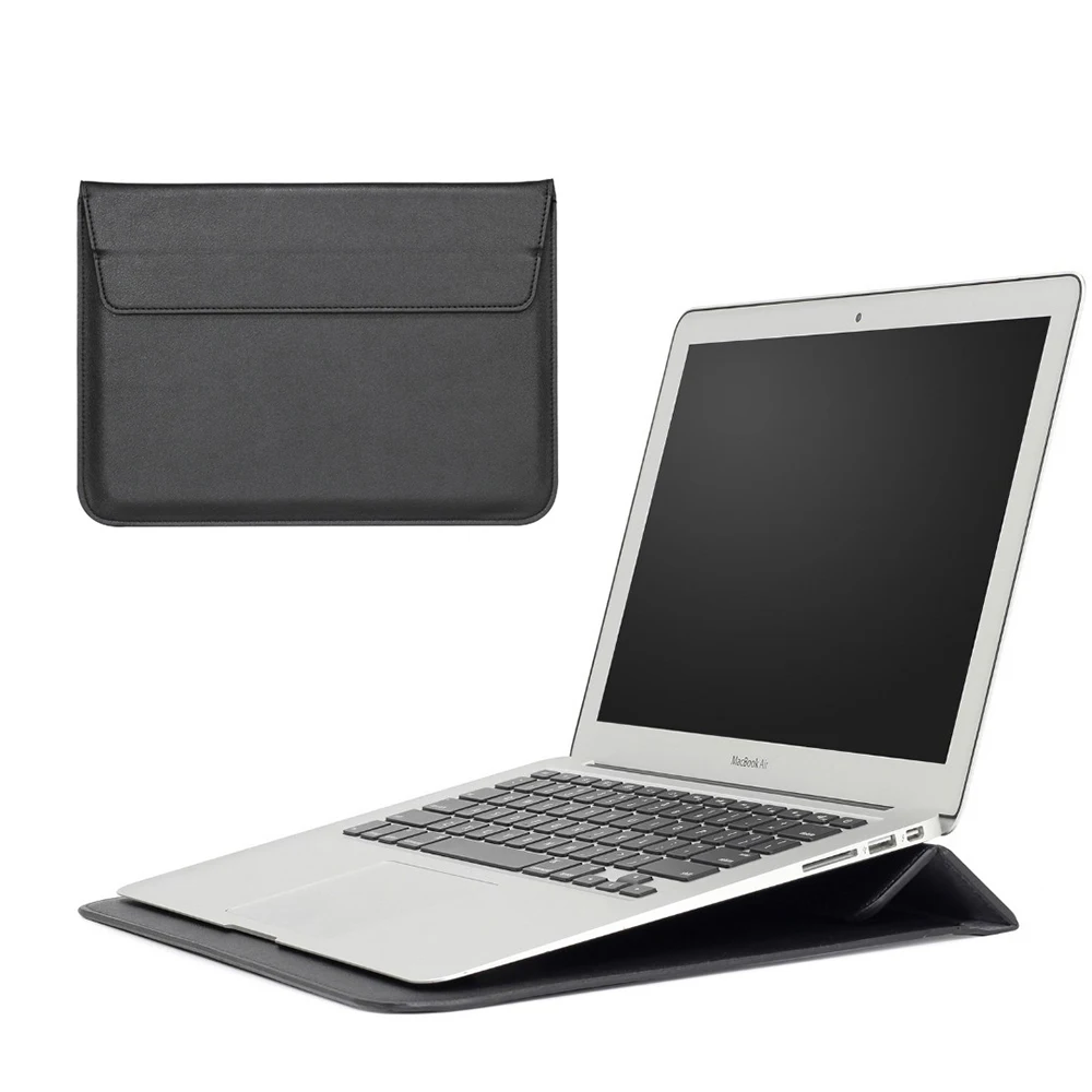 Защитная сумка из искусственной кожи для Macbook Air 13 Pro retina 12 15 чехол для ноутбука Macbook new Air 13 A1932 чехол-подставка A2159 - Цвет: Black