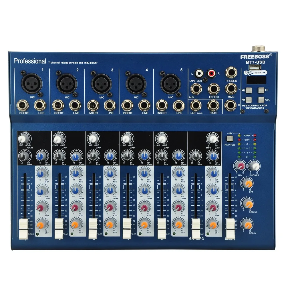 Freeboss MT 7 5 моно + 1 стерео каналов USB Профессиональный DJ аудио микшер консоль с 48 В