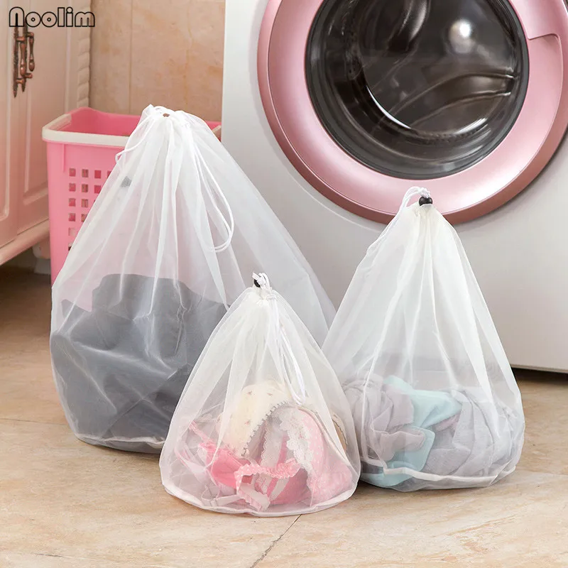 NOOLIM 3 Pieces/Lot White Mesh Laundry Bags Travel Delicates Clothing Drawstring Washing Bag for Underwear Socks and Clothes | Дом и сад