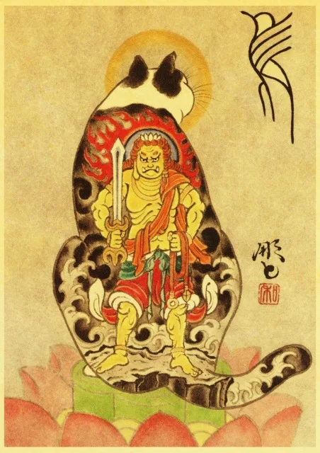 BO xianru1421-11 Украшение дома, холст, живопись, настенные художественные картины, принты, японский самурай, тату Кот, скандинавский стиль, модульный плакат для гостиной - Цвет: BO xianru1421-11