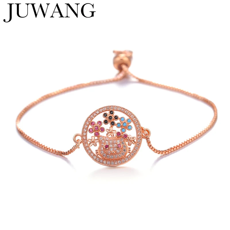 

Cat flower Three rabbits Lovely Adjustable Animal Bracelets & Bangles Cubic Zirconia Bracelet for Women Child Mujer Jewelry Gift