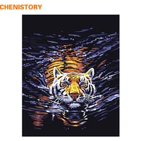 chenistory swimming tiger diy digital oil painting by numbers home decoration wall art picture kits acrylic painting on canvas