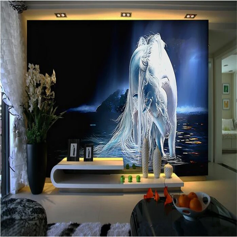3D обои beibehang с рисунком белой лошади реки рисования|photo 3d|3d wallpaper murals3d wall murals |