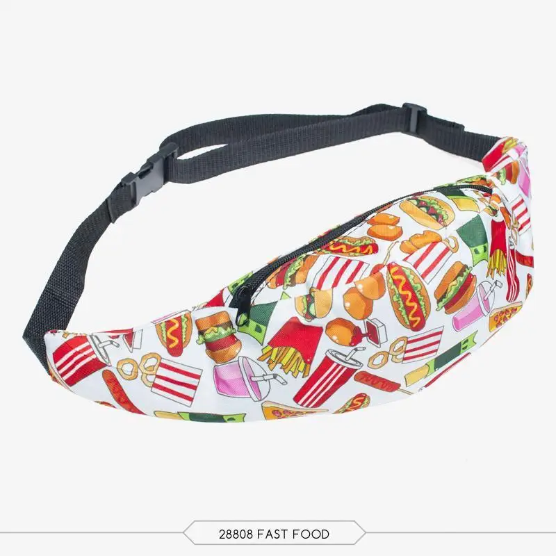 2016 New waist fanny Bag packs 3D colorful fast food Printed cute child girls women Fanny Money Waist Bags Belt Pack