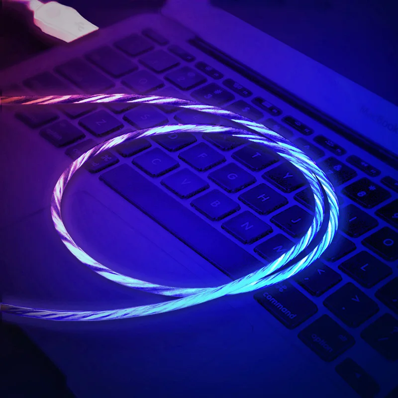 Светодиодный светящийся течет usb-шнур для быстрого Зарядное устройство заряда Тип-c кабель для Samsung Galaxy S8 S9 Plus Note 9 Xiaomi Mi8 Короткие Длинные провод шнур