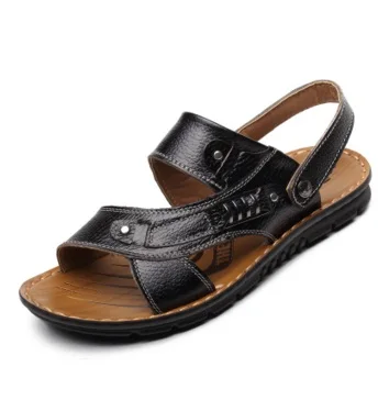 Шлепанцы мужские из коровьей спилковой кожи сандалии с открытым носком пляжная