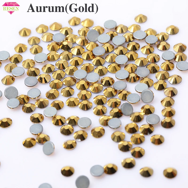 RESEN стекло горячей фиксации плоская подставка из горного хрусталя Aurum золото для платья Стекло Стразы с плоской задней стороной на горячей фиксации Золото цветной хрустальный камень SS16/20