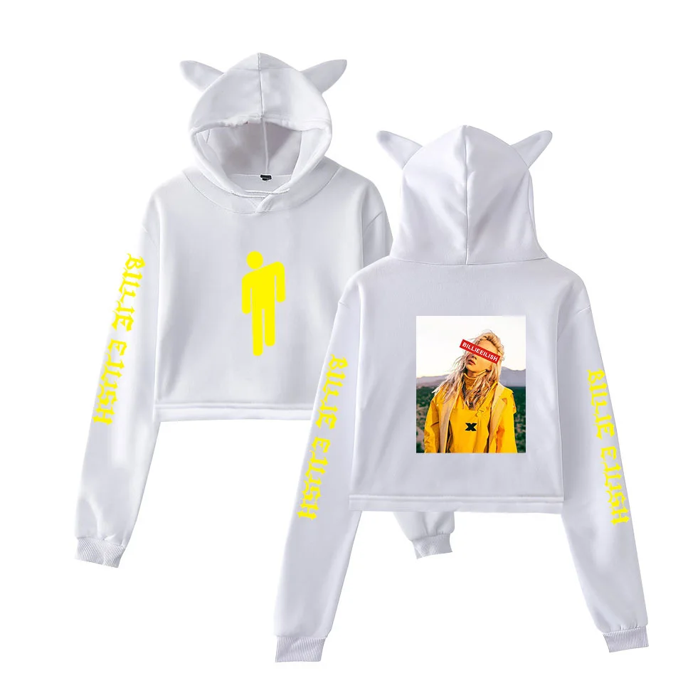УКОРОЧЕННЫЙ ТОП Billie Eilish, розовая толстовка с капюшоном, Harajuku, джемпер с длинным рукавом, пуловер с капюшоном, пальто, Повседневная Толстовка, sudaderas mujer